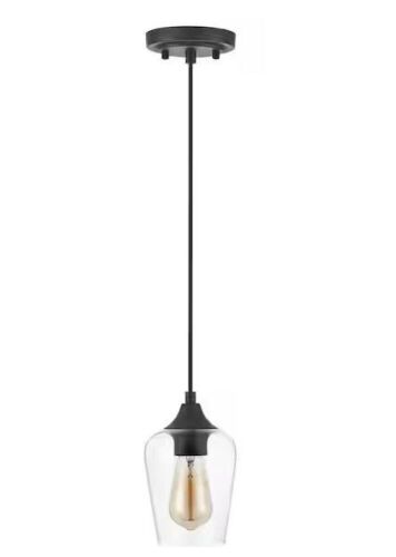 Merra 5 in. W x 6 in. H 1-Light Matt Black Pendant with Clear Glass Shade - Lot 855