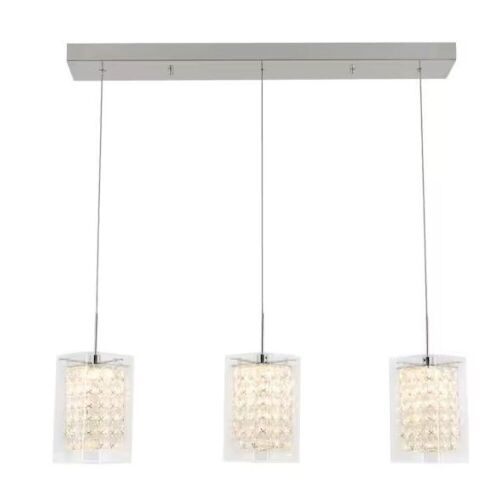 Artika Crystal Cube 13-Watt 3 Light Chrome Modern Integrated LED Pendant Light Fixture  - Lot 233