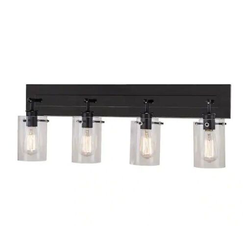 Hampton Bay Regan 29.13 in. 4-Light Espresso Bronze Bathroom Vanity Light with Clear Glass Shades - Lot 236