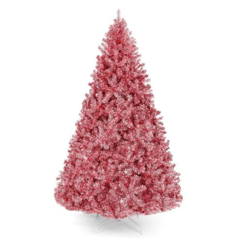 7.5' Prelit Pink Artificial Tinsel Christmas Tree w/ Foldable Stand - Lot 329