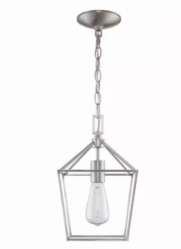 Lot of (2) Home Decorators Collection Weyburn 1-Light Brushed Nickel Farmhouse Mini Pendant Light Fixture with Caged Metal Shade - Lot 531