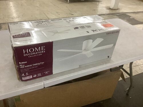 Home Decorators Collection Britton 52 in. Integrated LED Indoor Matte White Ceiling Fan with Light Kit and Remote Control - Cut on Fan Blade - Lot 534
