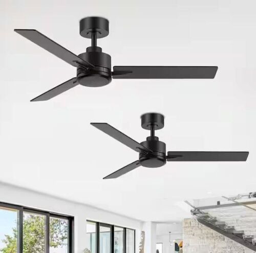 Breezary Alonso 48 in. Indoor 6 Speeds Black Ceiling Fan 2-Pack with Remote Control and Downrod Included - Lot 536