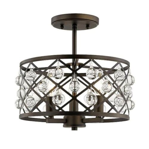 Home Decorators Collection 3-Light Semi-Flush Mount Light Fixture Aged Bronze  - Lot 620