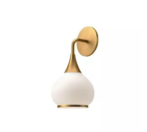 Lot of (2) Hazel 6 in. 1-Light Aged Brass/Matte Opal Glass Vanity Light - Lot 621