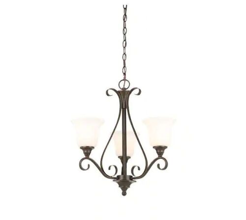 Hampton Bay Westwood 3-Light Oil Rubbed Bronze Chandelier with Frosted White Glass Shades - Lot 623