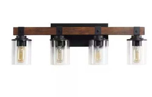 Kartell 27 in. 4-Light Walnut Black Iron LED Vanity Light - Lot 625