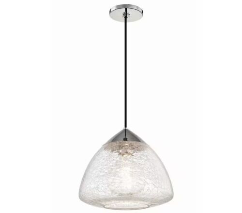 Maya 12 in. 1-Light Polished Nickel Finish Pendant Light with Clear Crackle Glass Shade - Lot 626