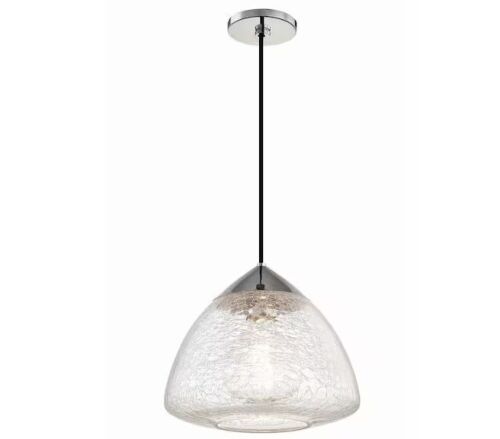 Maya 12 in. 1-Light Polished Nickel Finish Pendant Light with Clear Crackle Glass Shade - Lot 627