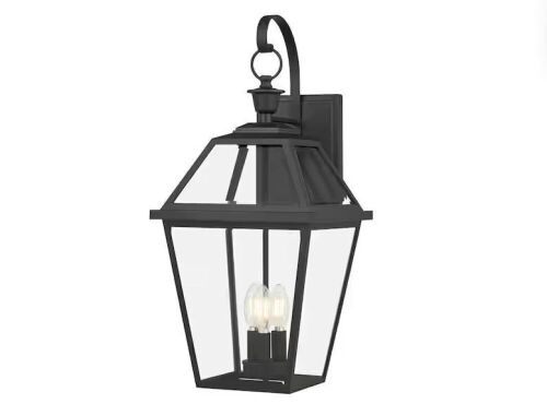 Home Decorators Collection Glenneyre 24 in. Matte Black French Quarter Gas Style Hardwired Outdoor Wall Light Lantern Sconce Clear Glass - Lot 632