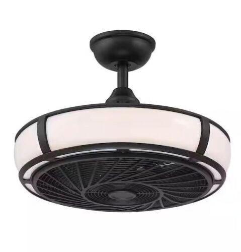 Home Decorators Collection Tuilene 21 in. Integrated LED Matte Black Ceiling Fan with Light and Remote Control - Lot 635