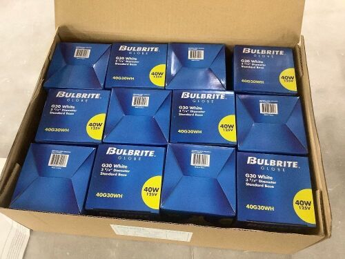 Lot of (12) Bulbrite 40W G30 White Globe Light Bulbs  - Lot 636
