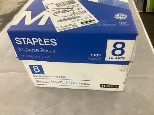 Staples Multiuse Paper 8.5" x 11" 20lb 94 Brightness - Lot 725
