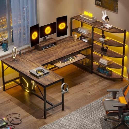U-Shaped Gaming Desk with Shelves  - Lot 71