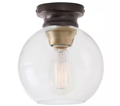 Lot of (2) Home Decorators Collection Evelyn 8 in. 1-Light Modern Industrial Bronze Flush Mount Ceiling Light with Clear Glass Shade - Lot 734
