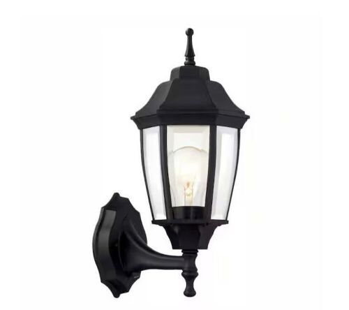 Hampton Bay 14.37 in. Black Dusk to Dawn Hardwired Decorative Outdoor Wall Light Lantern Sconce - Lot 736