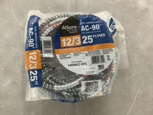Southwire 12/3 x 25 ft. Solid CU BX/AC (AL Armored Cable) Armorlite Cable - Lot 822