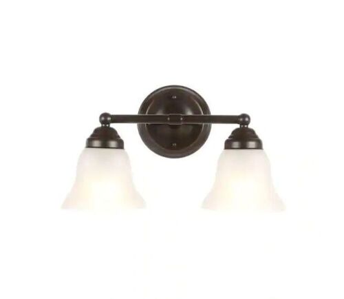Hampton Bay Ashhurst 2-Light Oil Rubbed Bronze Vanity Light with Frosted Glass Shades - Lot 204