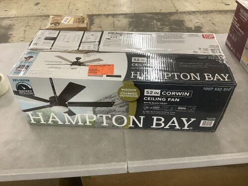 Hampton Bay 52 in. Corwin Indoor/Outdoor Matte Black LED Ceiling Fan with Light Kit - Cuts on Fan Blades - Lot 217