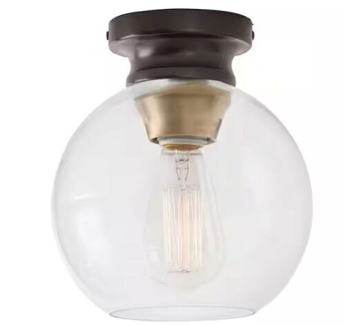 Home Decorators Collection Evelyn 8 in. 1-Light Modern Industrial Bronze Flush Mount Ceiling Light with Clear Glass Shade - Lot 306
