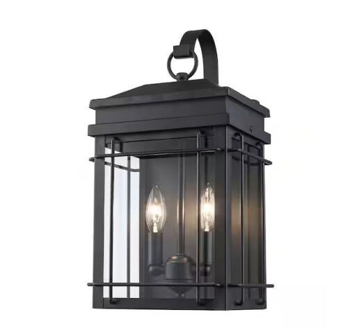 Hampton Bay Broward 17 in. 2-Light Black Outdoor Wall Light Fixture with Clear Glass - Lot 307