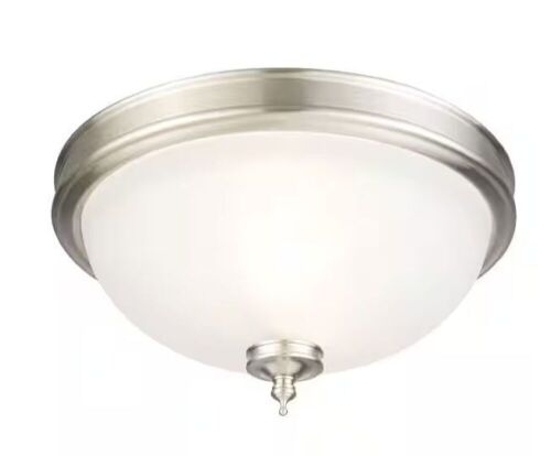 Lot of (3) Hampton Bay Eastpoint 13 in. 2-Light Brushed Nickel Flush Mount with Frosted Glass Shade - Lot 311