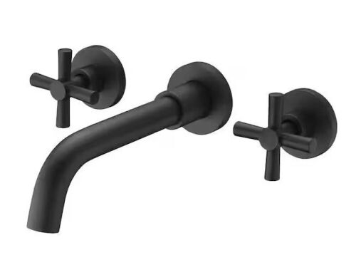 SUMERAIN Modern Double Handle Wall Mounted Bathroom Faucet in Matte Black - Lot 817