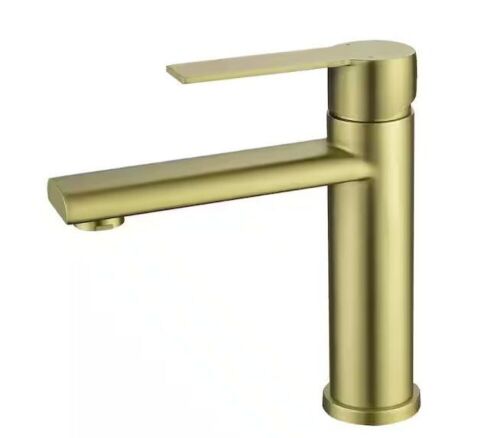 Single Handle Single Hole Bathroom Sink Faucet, Modern Bathroom Faucet in Brushed Gold - Lot 818