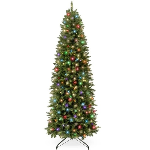 Prelit Spruce Pencil Christmas Tree w/ 2-In-1 LED Lights 9ft - Lot 6668