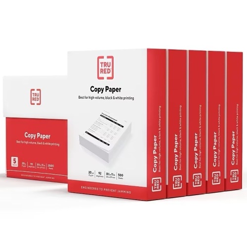 TRU RED™ 8.5" x 11" Copy Paper, 20 lbs., 92 Brightness, 500 Sheets/Ream, 5 Reams/Carton - Lot 6892