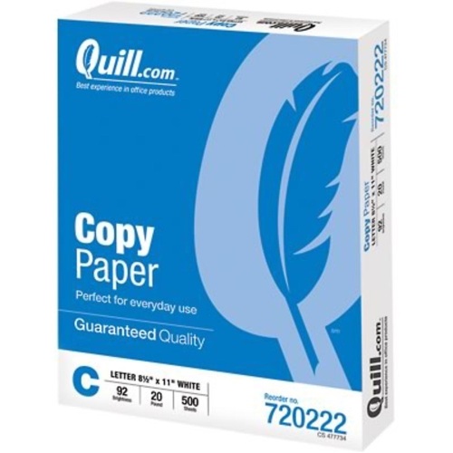 Quill Plus Quill Brand® 8.5" x 11" Copy Paper, 20 lbs., 92 Brightness, 500 Sheets/Ream, 10 Reams/Carton - Lot 6893