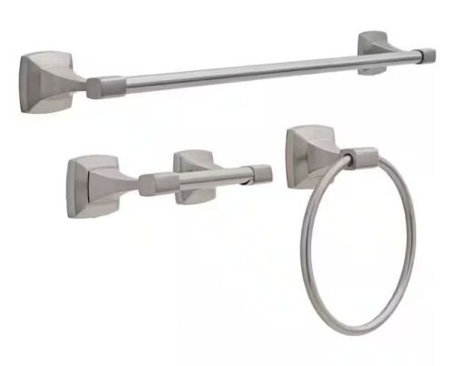 Lot of (2) Delta Portwood 3-Piece Bath Hardware Set with 24 in. Towel Bar, Toilet Paper Holder, Towel Ring in Brushed Nickel - Lot 194