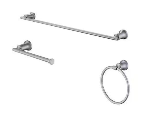Lot of (2) Glacier Bay Oswell 3-Piece Bath Hardware Set with Toilet Paper Holder, Hand Towel Holder, 24 in. Towel Bar in Brushed Nickel - Lot 197