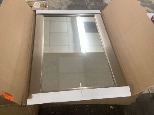 Glacier Bay 24 in. W x 35 in. H Rectangular PS Framed Wall Mirror in Brushed Nickel - Minor Cosmetic Blemishes - Lot 393