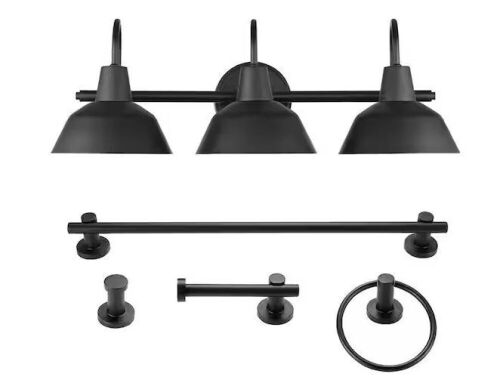 Globe Electric Brooklyn 24 in. 3-Light Matte Black Vanity Light with Bath Hardware Set  - Lot 487