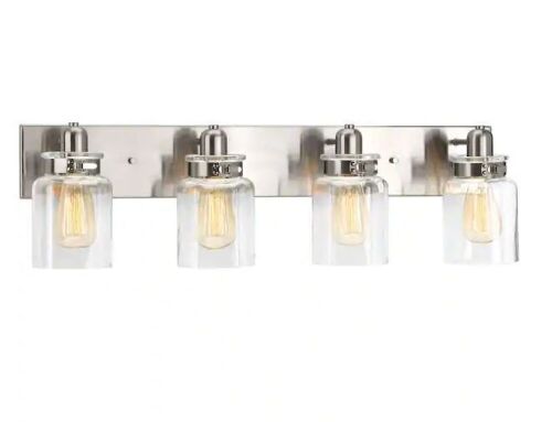 Progress Lighting Calhoun Collection 30-1/4 in. 4-Light Brushed Nickel Clear Glass Farmhouse Urban Industrial Bathroom Vanity Light - Lot 570