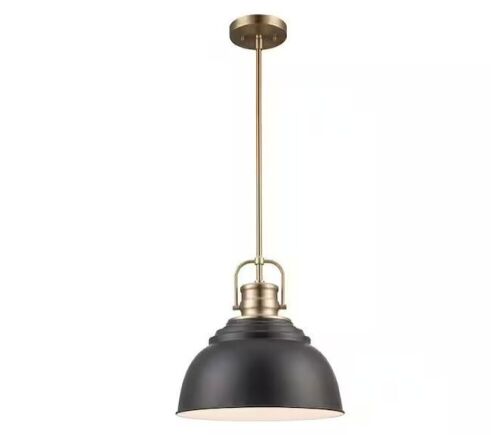 Lot of (2) Home Decorators Collection Shelston 13 in. 1-Light Black and Brass Farmhouse Pendant Light Fixture with Metal Shade - Lot 571