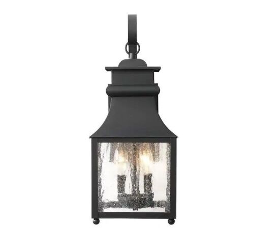 Home Decorators Collection Rainbrook 18 in. 2-Light Matte Black Outdoor Wall Light Fixture Sconce with Seeded Glass - Lot 573