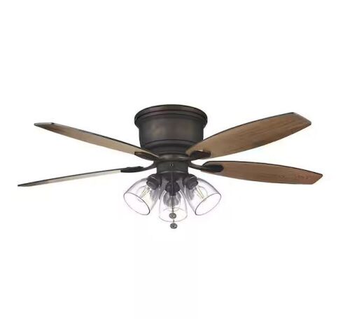 Hampton Bay Stoneridge 52 in. Indoor LED Bronze Hugger Ceiling Fan with Light Kit, 5 Reversible Blades and Reversible Motor - Lot 576