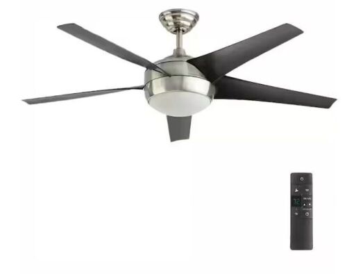 Home Decorators Collection Windward IV 52 in. Indoor LED Brushed Nickel Ceiling Fan with Dimmable Light Kit, Remote Control and Reversible Motor - Lot 579
