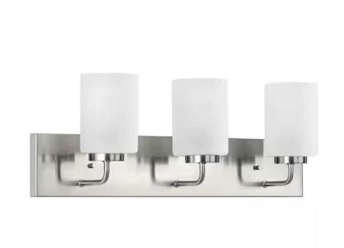 Progress Lighting Merry Collection 24 in. 3-Light Brushed Nickel Etched Glass Transitional Bathroom Vanity Light - Lot 584