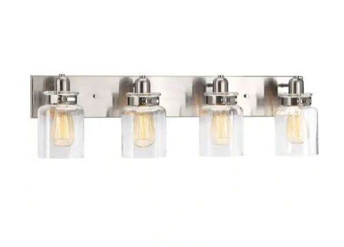 Progress Lighting Calhoun Collection 30-1/4 in. 4-Light Brushed Nickel Clear Glass Farmhouse Urban Industrial Bathroom Vanity Light - Lot 586
