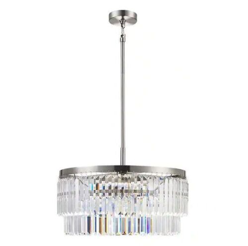 Home Decorators Collection Winthrop 3-Light Modern Brushed Nickel Chandelier Light Fixture with Hanging Crystal Shade - Lot 670