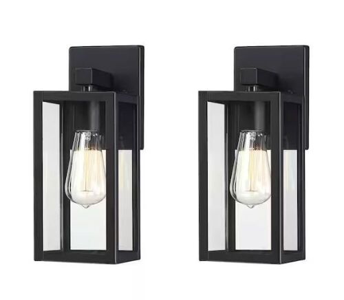 Hukoro Martin 13.5 in. 1-Light Matte Black Outdoor Wall Lantern Sconces, 2 Pack  - Lot 671