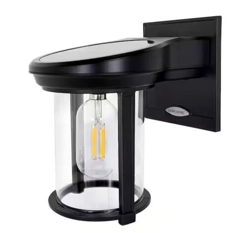 Lot of (6) GAMA SONIC Solar Coach 1-Light Black Modern Outdoor Solar Wall Sconce Lantern with Warm White Integrated LED Light Bulb - Lot 679