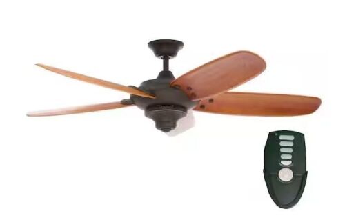 Home Decorators Collection Altura 56 in. Indoor Oil-Rubbed Bronze Ceiling Fan with Downrod, Remote and Reversible Motor; Light Kit Adaptable - Lot 791