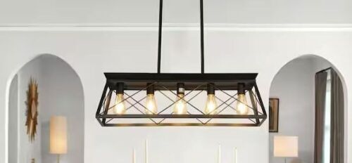 Sunpez 5-Light Black Rustic Chandelier Modern Hanging Rectangle Pendant Light Fixture - Lot 799