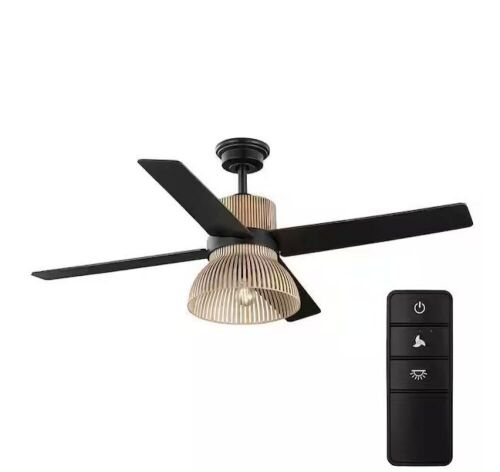 Home Decorators Collection Savannah 52 in. Indoor LED Matte Black Dry Rated Ceiling Fan with 4 Reversible Blades, Light Kit and Remote Control - Lot 889