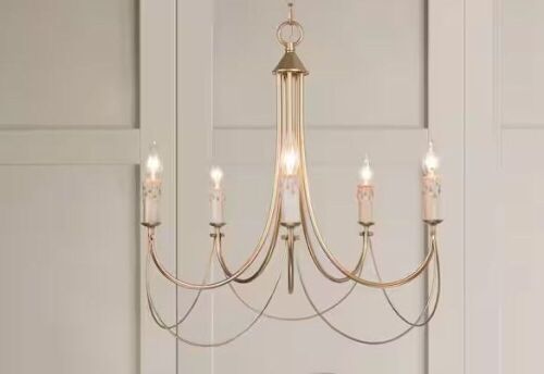 LNC Modern Satin Gold French Country Farmhouse 5-Light Chandelier Vintage Candlestick High Ceiling Light - Lot 892