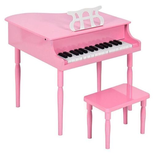 Kids Mini Wooden Grand Piano w/ Lid, Bench, Music Rack, Song Book, Stickers - Lot 898